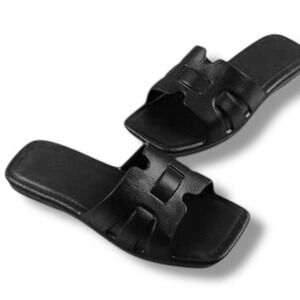 MOTF Naturally Chic Black H Slide Sandals Women's Size 7 EUR 37 NEW